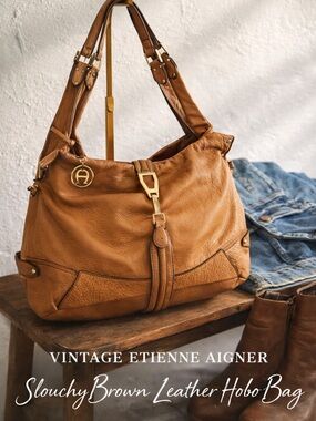 Etienne Aigner Vintage Brown Leather Slouchy Hobo Shoulder Bag